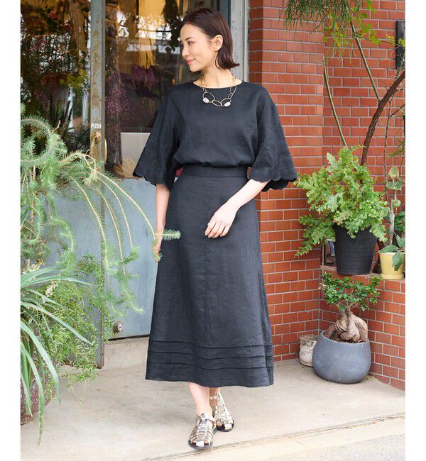 自由区「【XSサイズ～/洗える/セット可】エンブロイダリーリネン フレアスカート」|スカート|