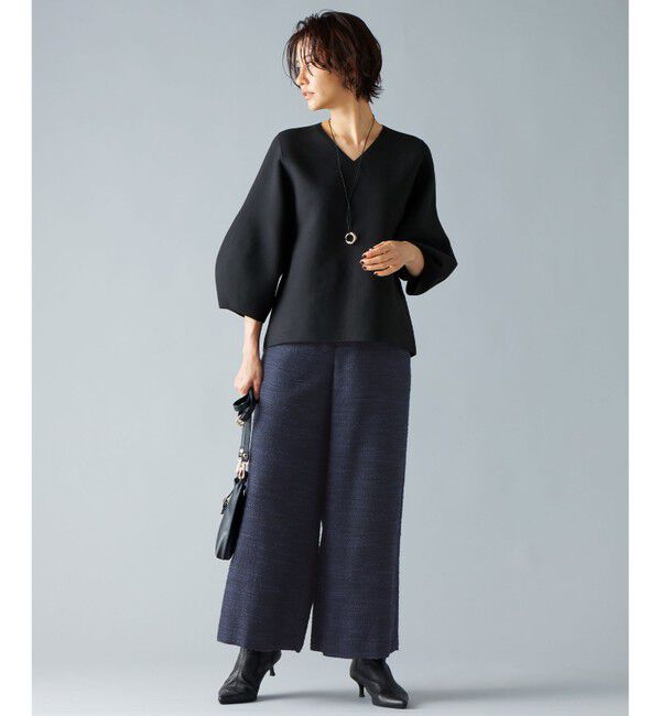 自由区「【セットアップ対応・洗える】ポリエステルホールガーメントバルーンスリーブ ニット」|ニット・セーター|