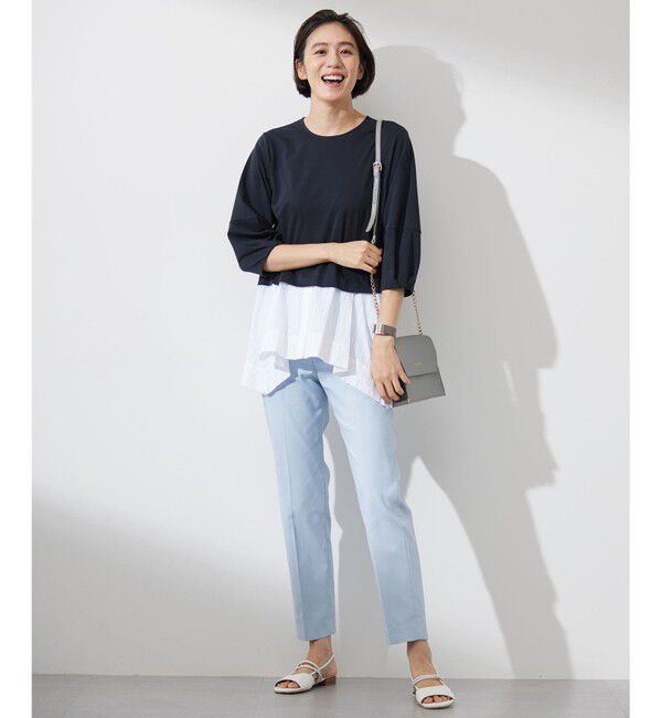 自由区「【洗える】カラミストライプコンビジャージ トップス」|Tシャツ・カットソー|