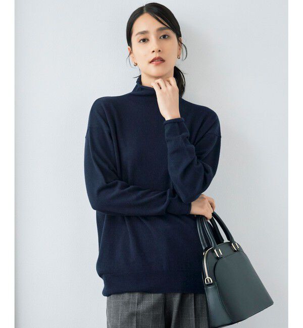 自由区「【洗える】ソフトウールハイゲージハイネック ニット」|ニット・セーター|ネイビー