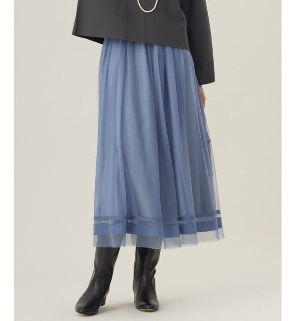 自由区「【洗える】チュールエンブロイダリー スカート」|スカート|ブルー