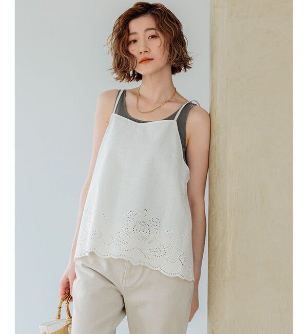 23区「【洗える】リネンエンブロイダリー キャミソール ブラウス」|シャツ・ブラウス|ホワイト系