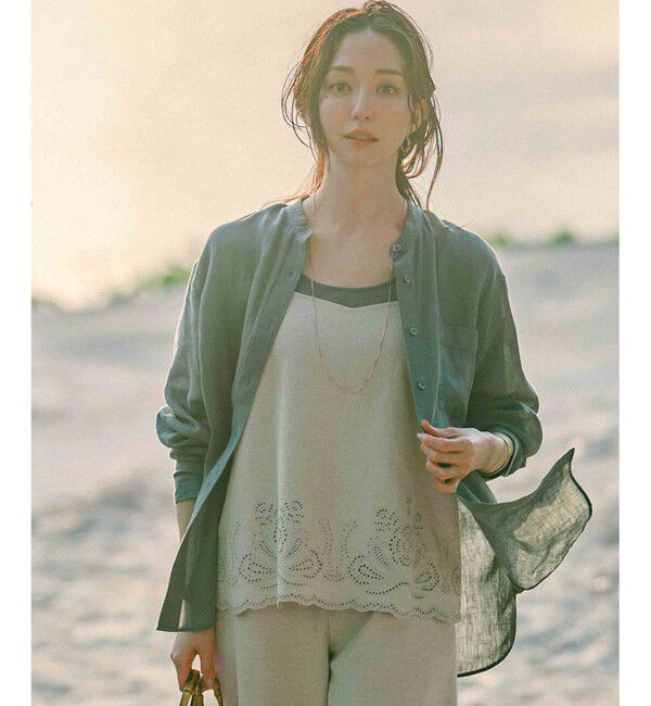 23区「【洗える】リネンエンブロイダリー キャミソール ブラウス」|シャツ・ブラウス|ベージュ系