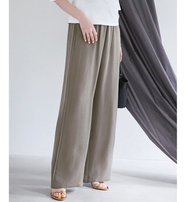 23区「【SLOW/一部店舗限定】キュプラフィブリルクロス サイドライン ワイドパンツ」|その他|カーキ系
