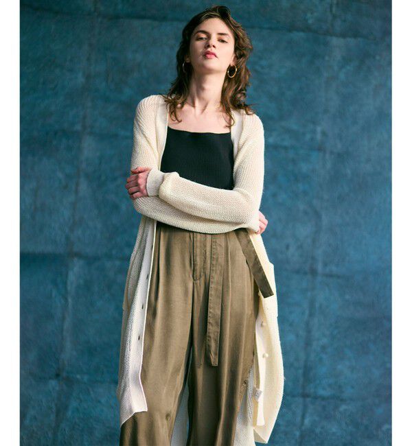 BEIGE,「【洗える】OPTICAL / ペーパーヤーンVネックロングカーディガン」|カーディガン|Ecru