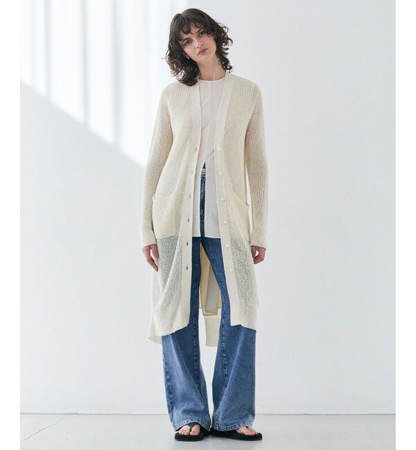 BEIGE,「【洗える】OPTICAL / ペーパーヤーンVネックロングカーディガン」|カーディガン|
