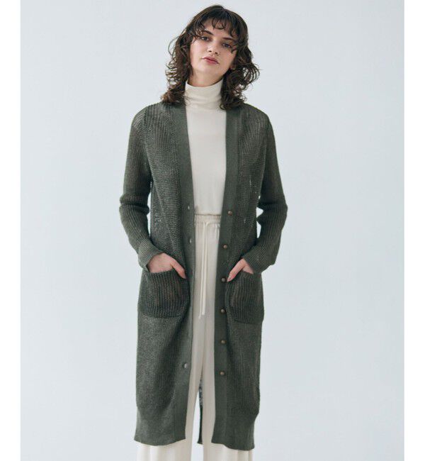 BEIGE,「【洗える】OPTICAL / ペーパーヤーンVネックロングカーディガン」|カーディガン|Khaki