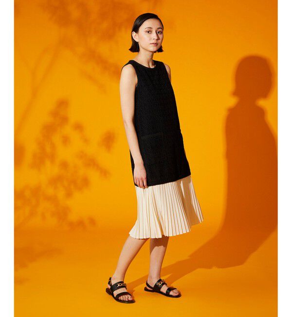 Grace Class「プリーツ切替ケミカルドレス」|ドレス|ブラック