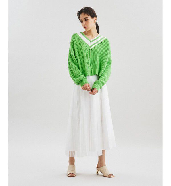 「アシメトリーニットトップ」|ニット・セーター|グリーン