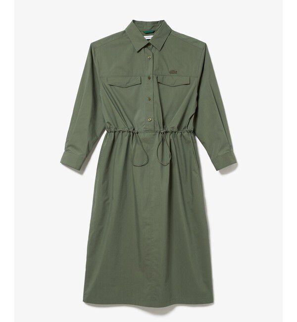 LACOSTE「撥水 ウエストドロスト ミリタリーフラップポケットシャツドレス / ロングシャツワンピース」|ワンピース|