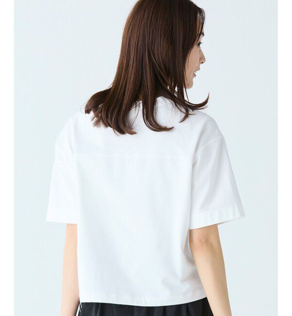 LACOSTE「裾口ドローストリング入りクロップド5分袖 半袖Tシャツ」|Tシャツ・カットソー|