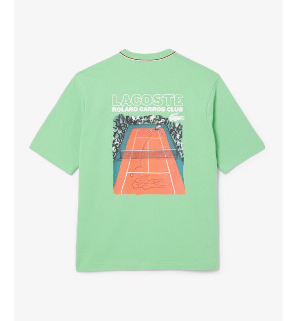 LACOSTE「ローラン・ギャロスコラボ 配色ライン バックプリントTシャツ」|Tシャツ・カットソー|