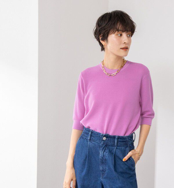 NOLLEY'S「《手洗い可能》ESPOIR 16G片畦5分袖プルオーバーニット」|ニット・セーター|