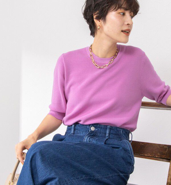 NOLLEY'S「《手洗い可能》ESPOIR 16G片畦5分袖プルオーバーニット」|ニット・セーター|