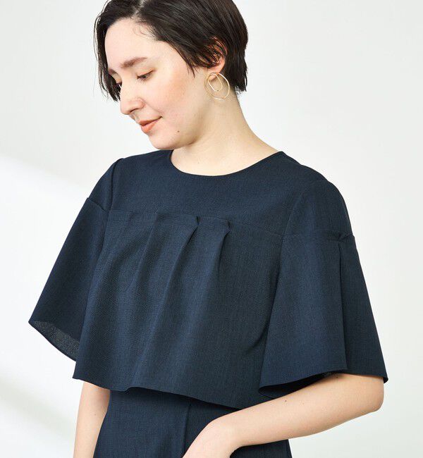 NOLLEY'S「《セットアップ対応》麻調フレアスリーブブラウス」|シャツ・ブラウス|ネイビー