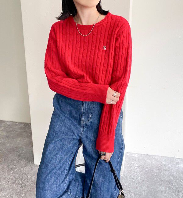 fredy emue「ウール混FR刺繍ケーブル柄ニットプルオーバー」|ニット・セーター|