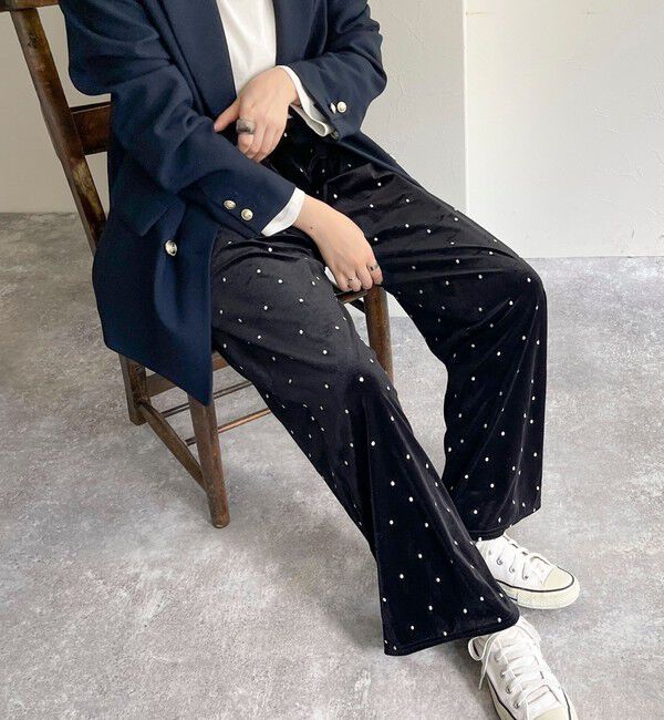 fredy emue「《セットアップ対応》ベロアドット刺繍イージーパンツ」|チノ|