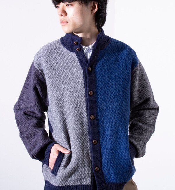 GLOSTER「【GLOSTER/グロスター】くるみボタン スタンドカラーカーディガン（無地/クレイジーパターン）」|ニット・セーター|