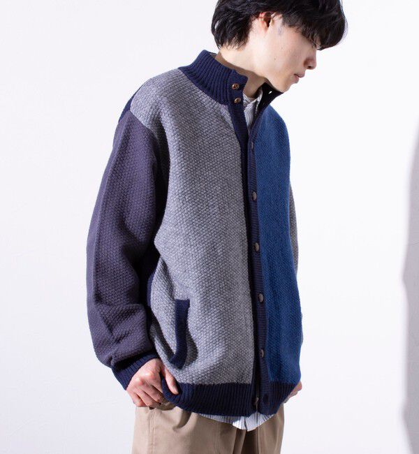 GLOSTER「【GLOSTER/グロスター】くるみボタン スタンドカラーカーディガン（無地/クレイジーパターン）」|ニット・セーター|