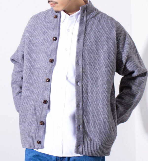 GLOSTER「【GLOSTER/グロスター】くるみボタン スタンドカラーカーディガン（無地/クレイジーパターン）」|ニット・セーター|グレー