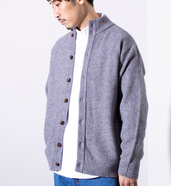 GLOSTER「【GLOSTER/グロスター】くるみボタン スタンドカラーカーディガン（無地/クレイジーパターン）」|ニット・セーター|