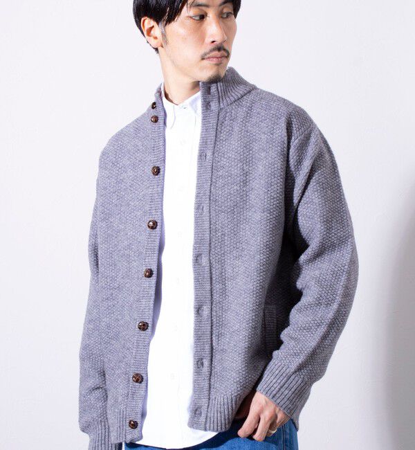 GLOSTER「【GLOSTER/グロスター】くるみボタン スタンドカラーカーディガン（無地/クレイジーパターン）」|ニット・セーター|