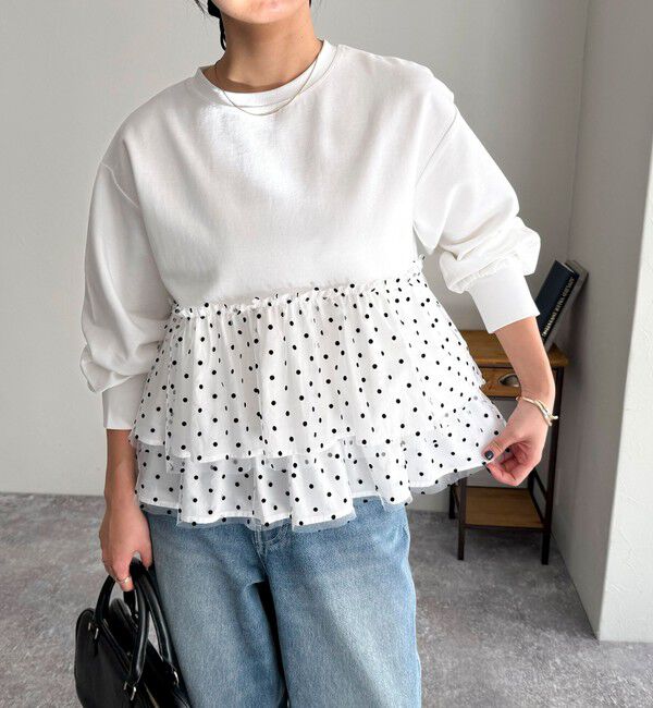 fredy emue「ドットチュールドッキングプルオーバーカットソー」|Tシャツ・カットソー|オフホワイト