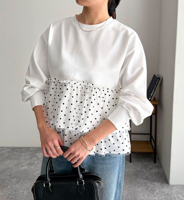 fredy emue「ドットチュールドッキングプルオーバーカットソー」|Tシャツ・カットソー|