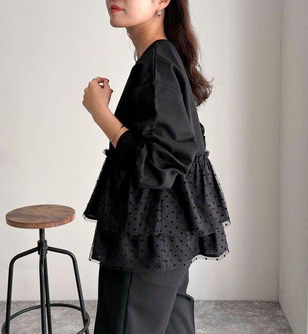 fredy emue「ドットチュールドッキングプルオーバーカットソー」|Tシャツ・カットソー|