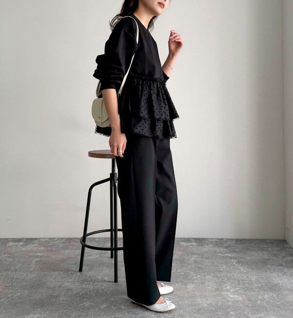 fredy emue「ドットチュールドッキングプルオーバーカットソー」|Tシャツ・カットソー|