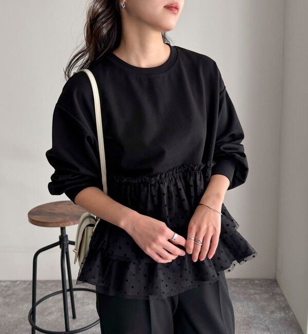 fredy emue「ドットチュールドッキングプルオーバーカットソー」|Tシャツ・カットソー|