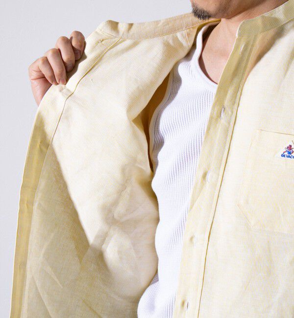 GLOSTER「【GEVACO/ゲバコ】コットンリネン バンドカラー半袖シャツ ワンポイントロゴ ストライプ」|シャツ・ブラウス|