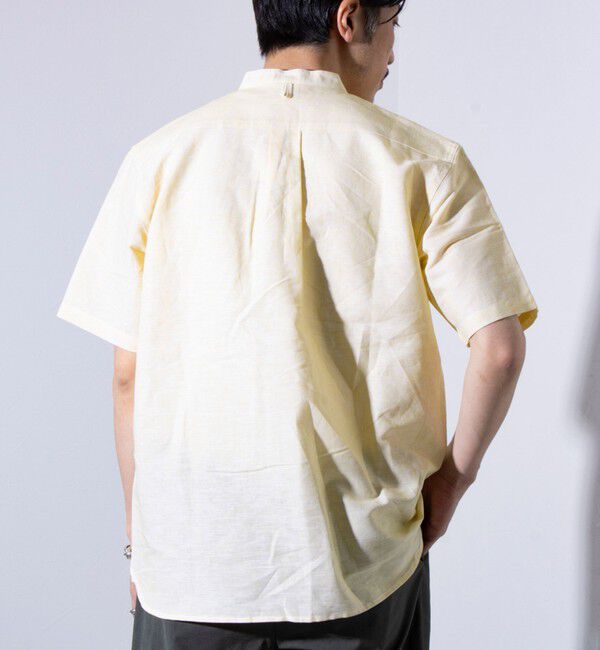 GLOSTER「【GEVACO/ゲバコ】コットンリネン バンドカラー半袖シャツ ワンポイントロゴ ストライプ」|シャツ・ブラウス|