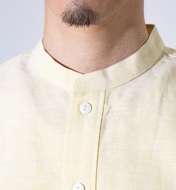 GLOSTER「【GEVACO/ゲバコ】コットンリネン バンドカラー半袖シャツ ワンポイントロゴ ストライプ」|シャツ・ブラウス|