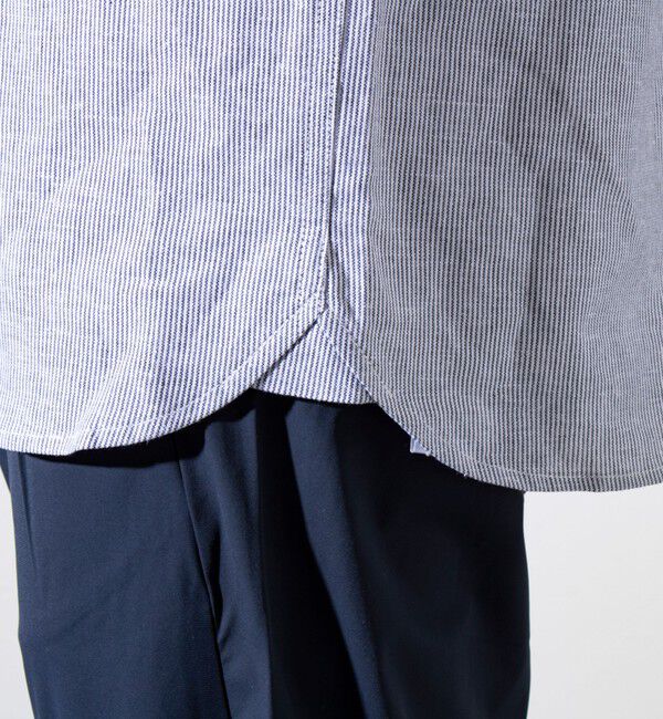 GLOSTER「【GEVACO/ゲバコ】コットンリネン バンドカラー半袖シャツ ワンポイントロゴ ストライプ」|シャツ・ブラウス|