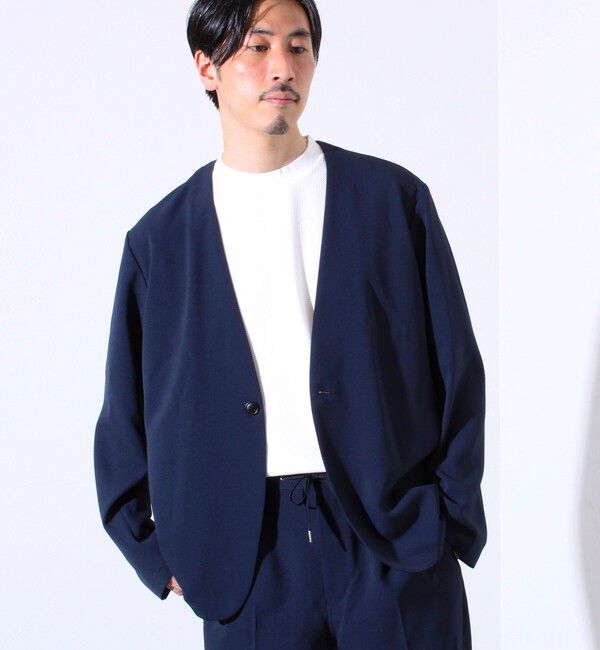 GLOSTER「【セットアップ着用可能】【GLOSTER/グロスター】ノーカラージャケット カーディガンジャケット」|ノーカラージャケット|ネイビー