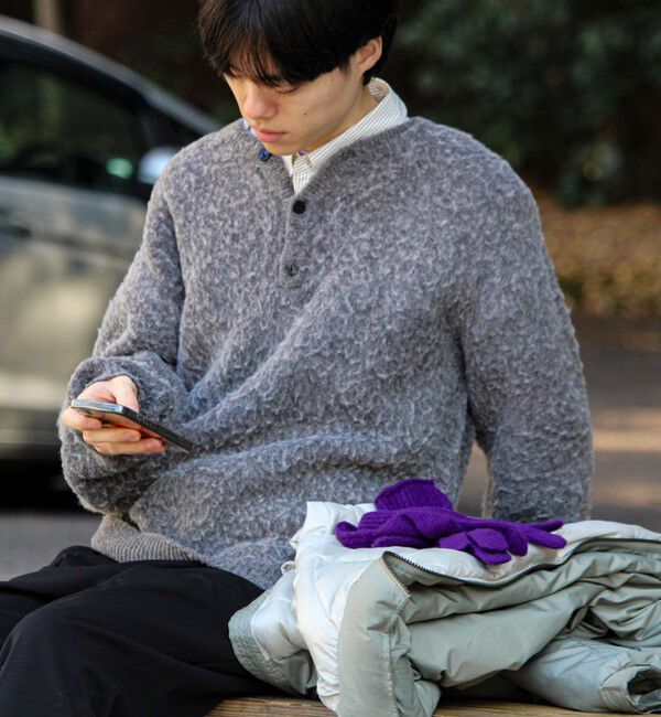 GLOSTER「【モヘアタッチ/ユニセックス対応】ヘンリーネックプルオーバーニット」|ニット・セーター|グレー