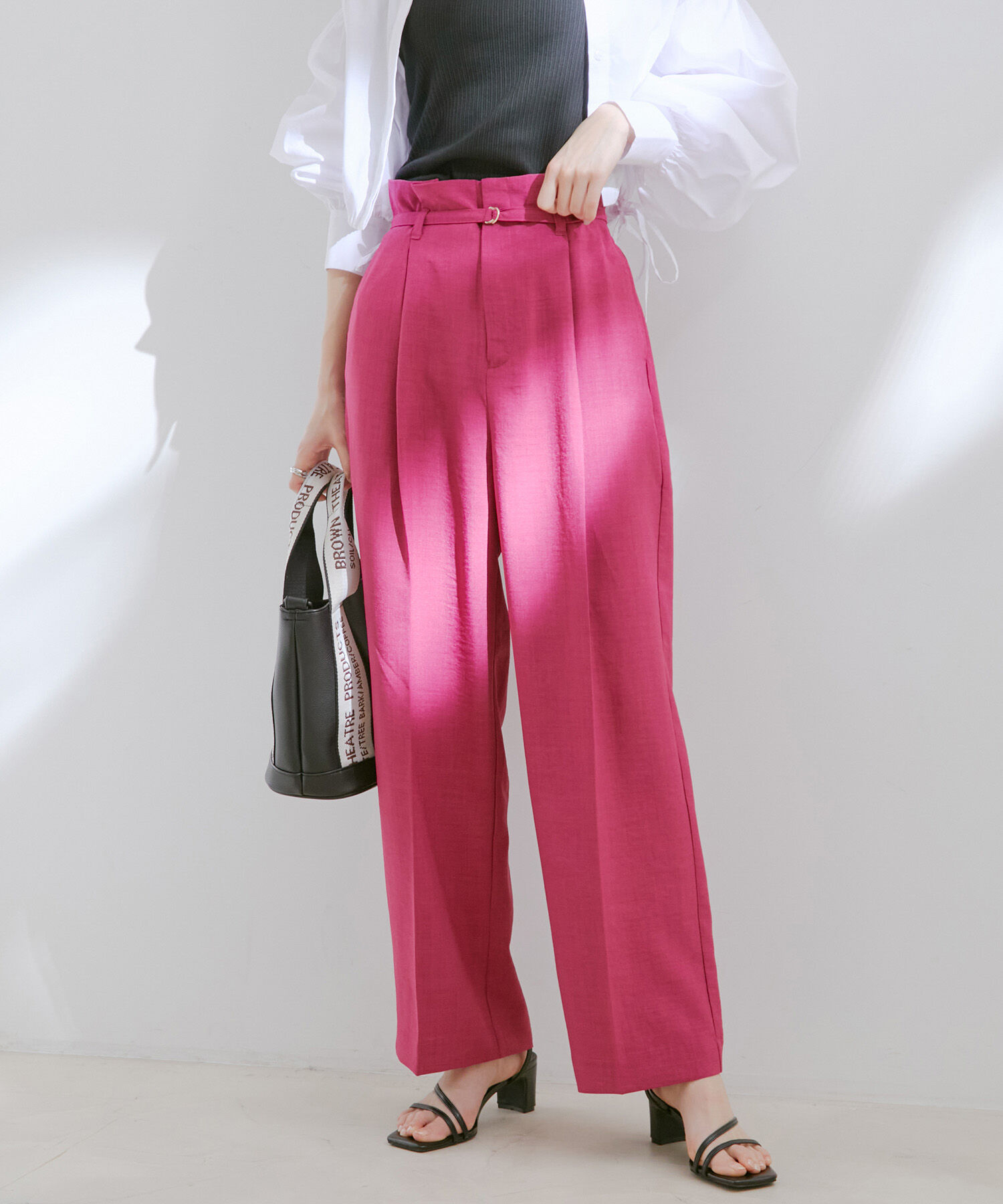 VIS「【接触冷感・洗える】美easy Dカンベルト付きワイドパンツ【セットアップ対応】」|スラックス|