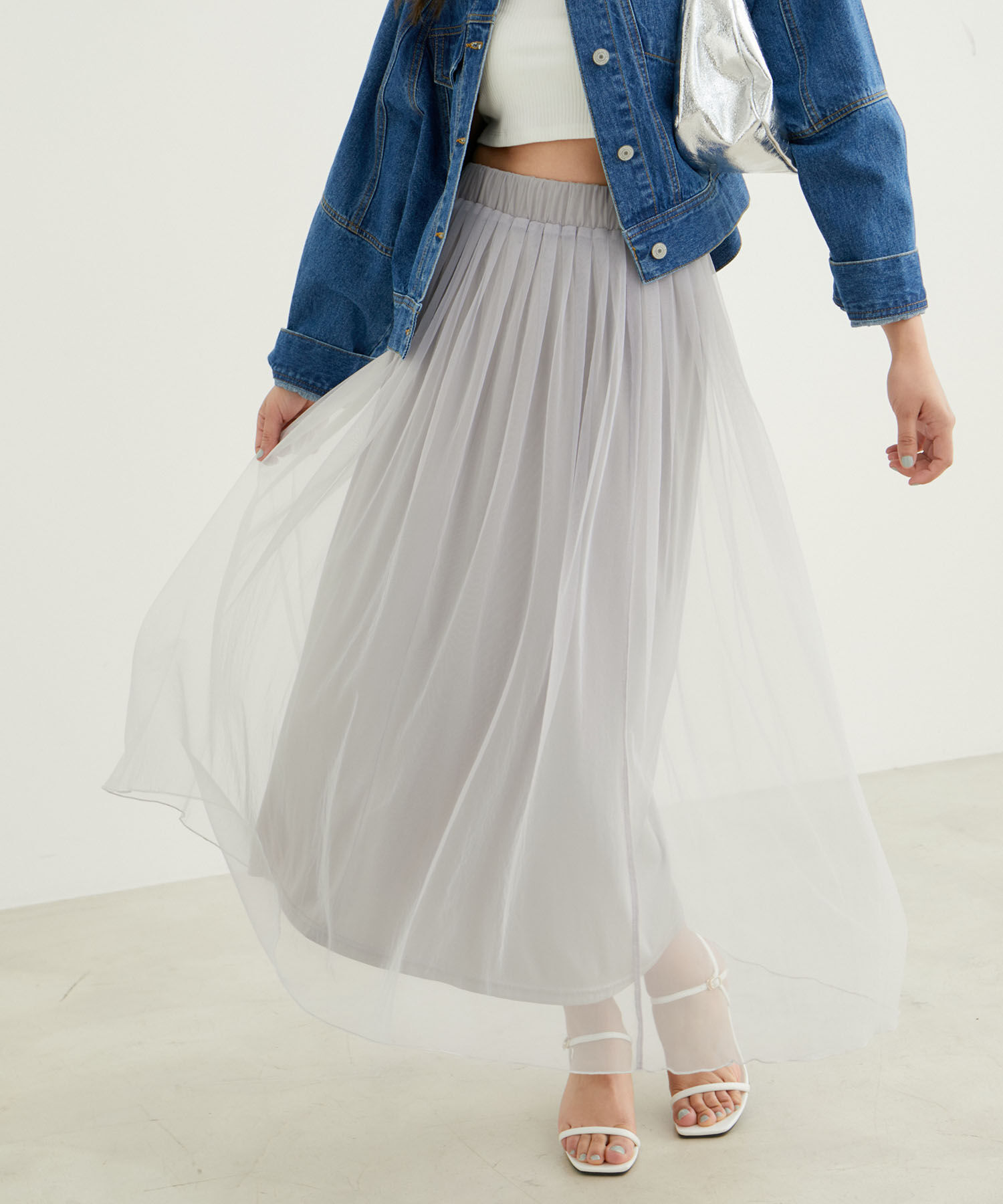 VIS「【2WAY】チュールロングスカート」|スカート|グレー(07)