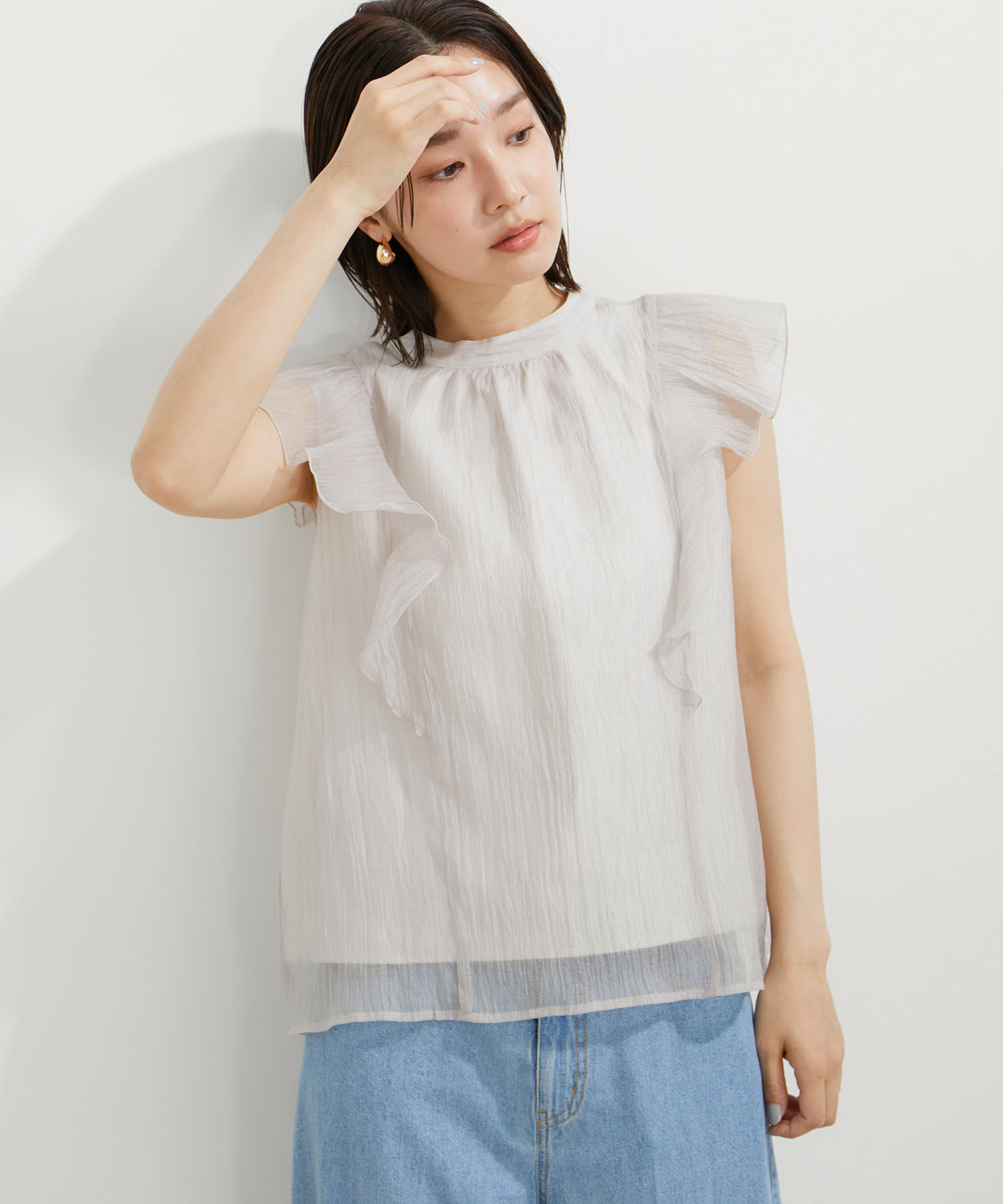 VIS「【新色追加】シャイニーボウタイフリルブラウス【前後2WAY】【洗える】」|シャツ・ブラウス|