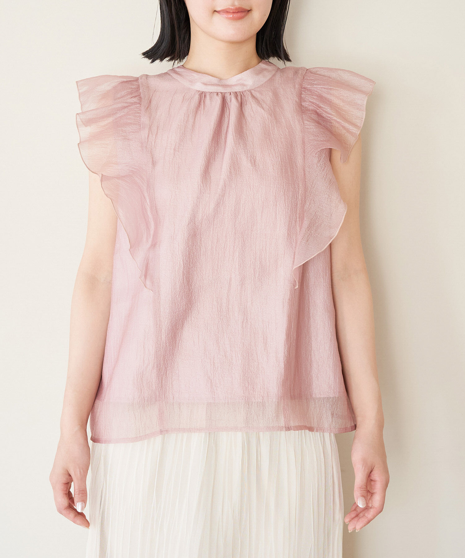 VIS「【新色追加】シャイニーボウタイフリルブラウス【前後2WAY】【洗える】」|シャツ・ブラウス|