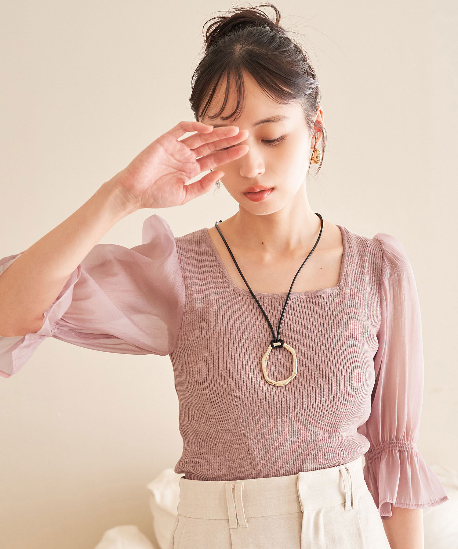 VIS「オーガンジーキャンディスリーブリブニット」|ニット・セーター|