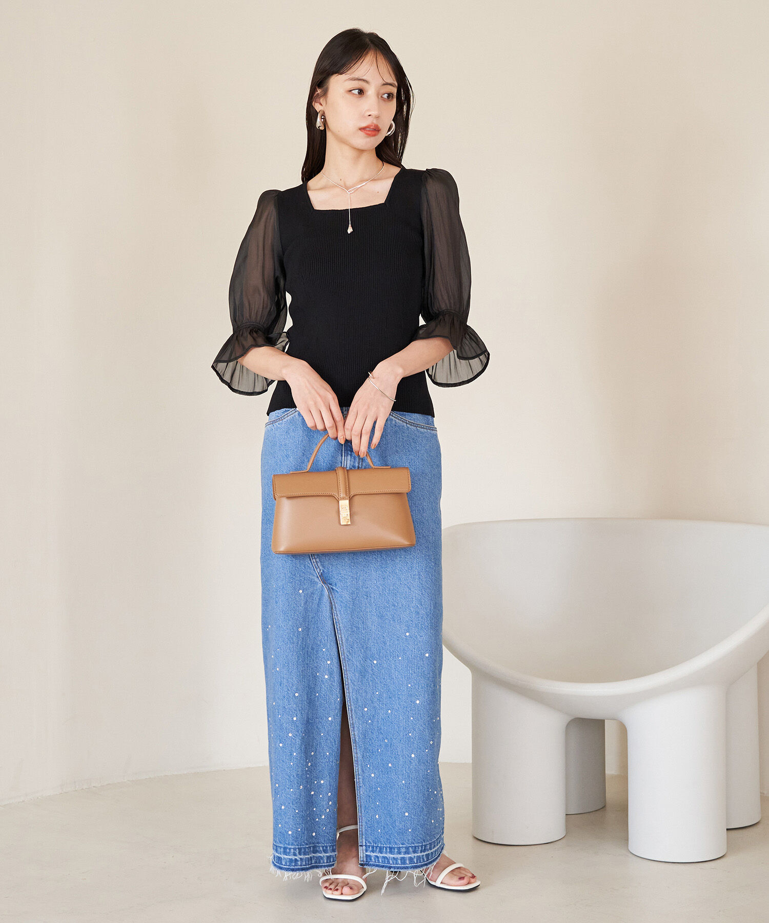 VIS「オーガンジーキャンディスリーブリブニット」|ニット・セーター|