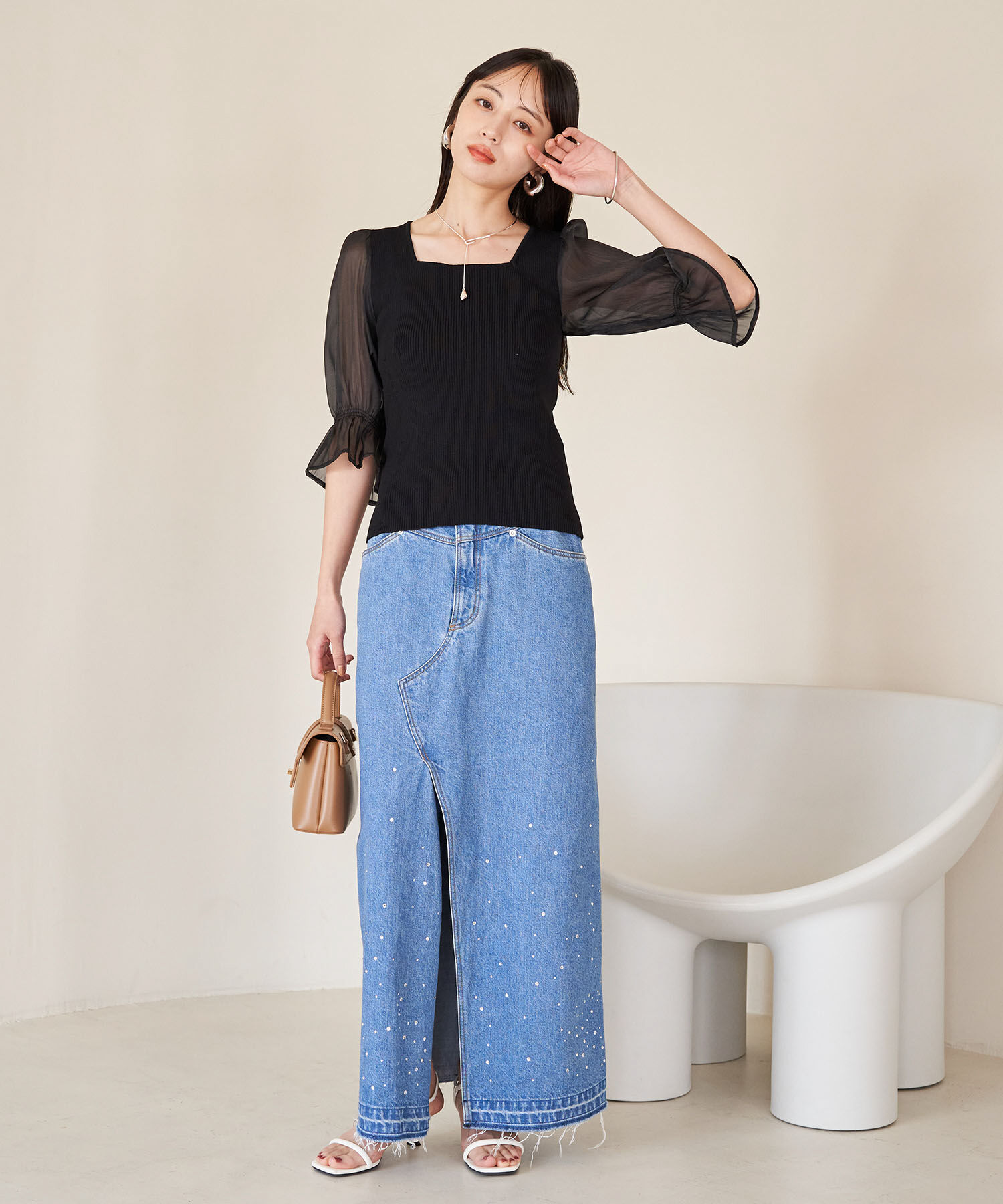 VIS「オーガンジーキャンディスリーブリブニット」|ニット・セーター|