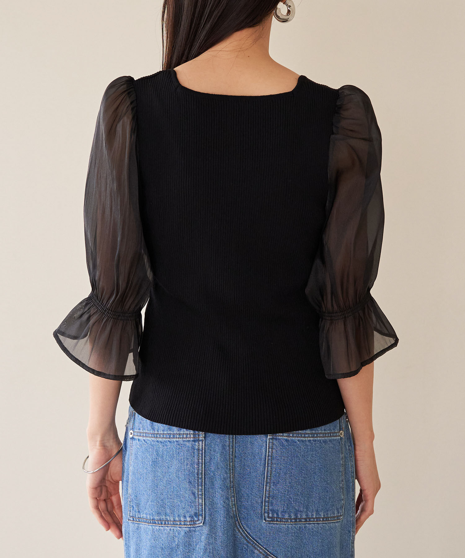 VIS「オーガンジーキャンディスリーブリブニット」|ニット・セーター|