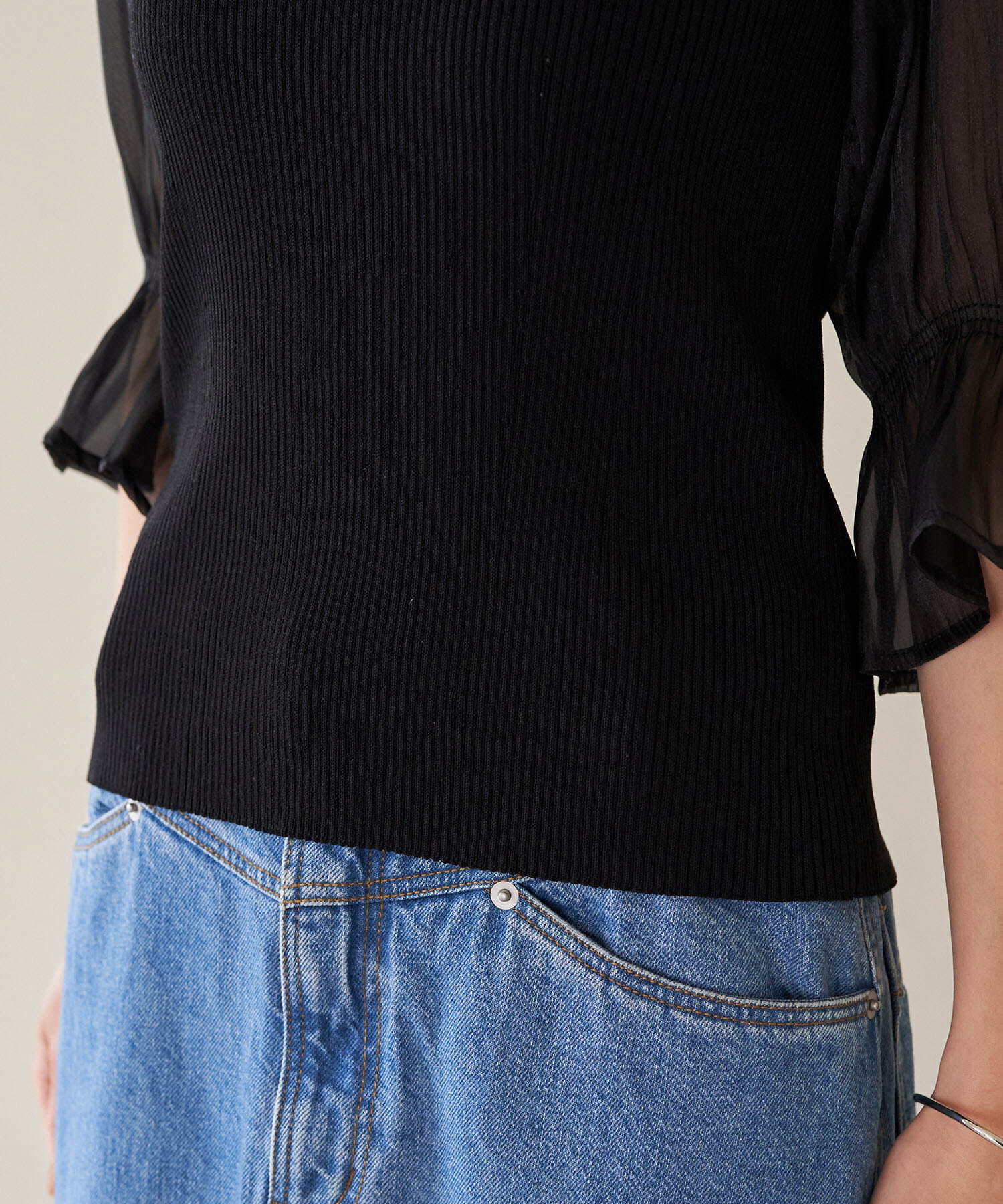 VIS「オーガンジーキャンディスリーブリブニット」|ニット・セーター|