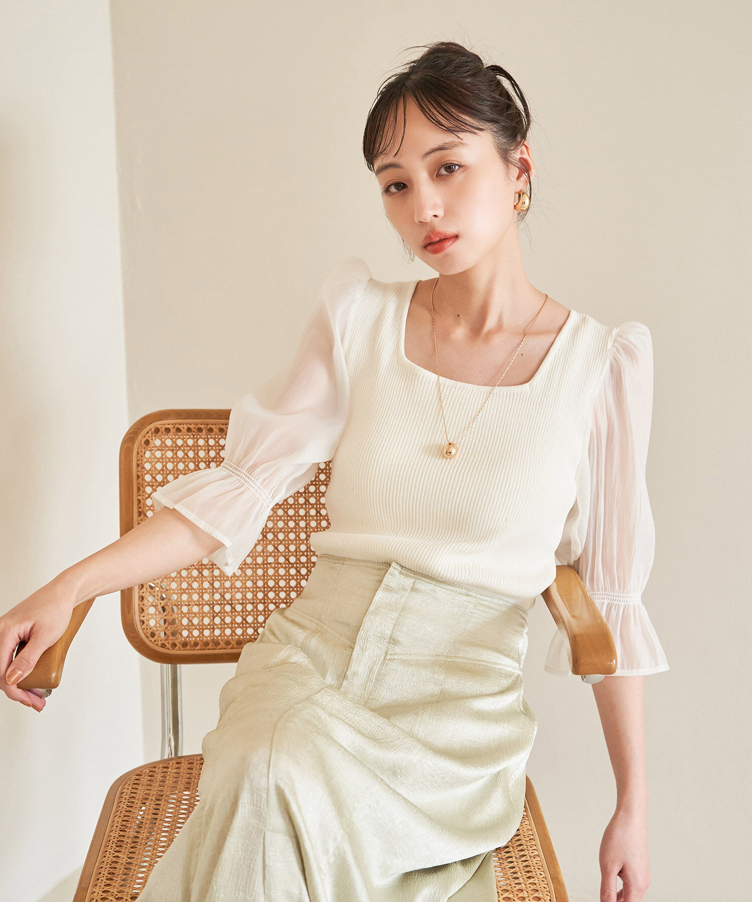 VIS「オーガンジーキャンディスリーブリブニット」|ニット・セーター|