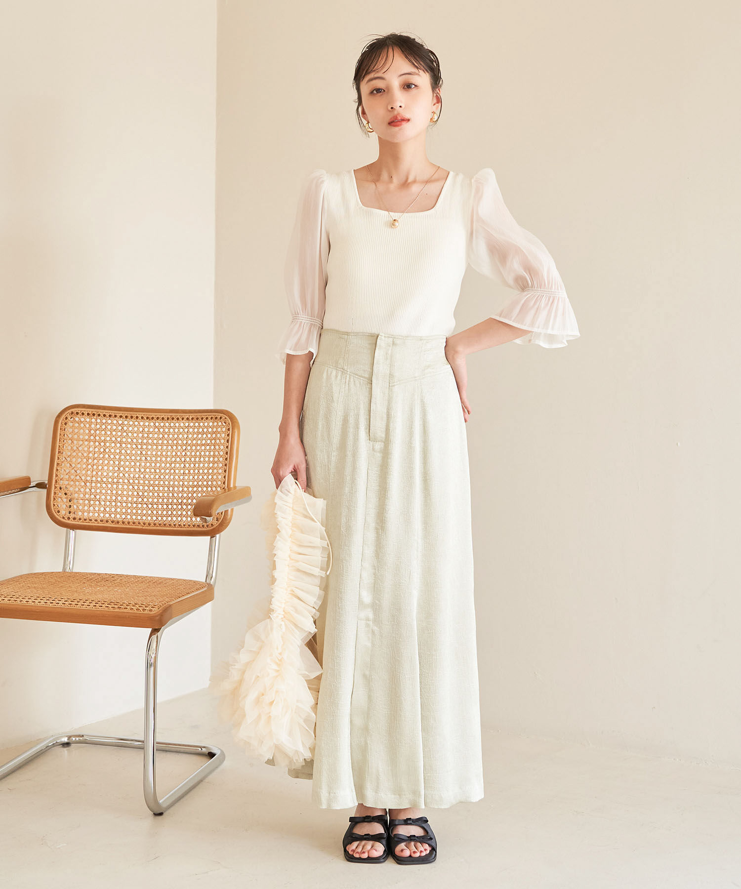 VIS「オーガンジーキャンディスリーブリブニット」|ニット・セーター|