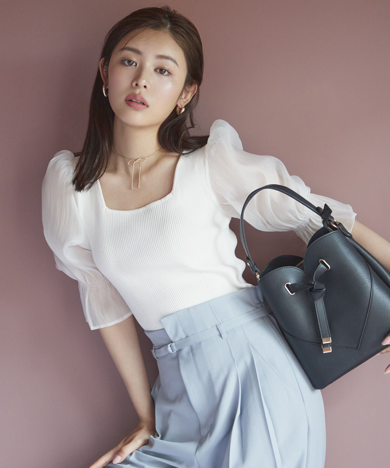 VIS「オーガンジーキャンディスリーブリブニット」|ニット・セーター|