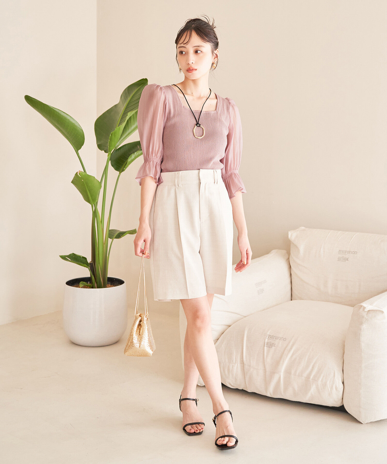 VIS「オーガンジーキャンディスリーブリブニット」|ニット・セーター|